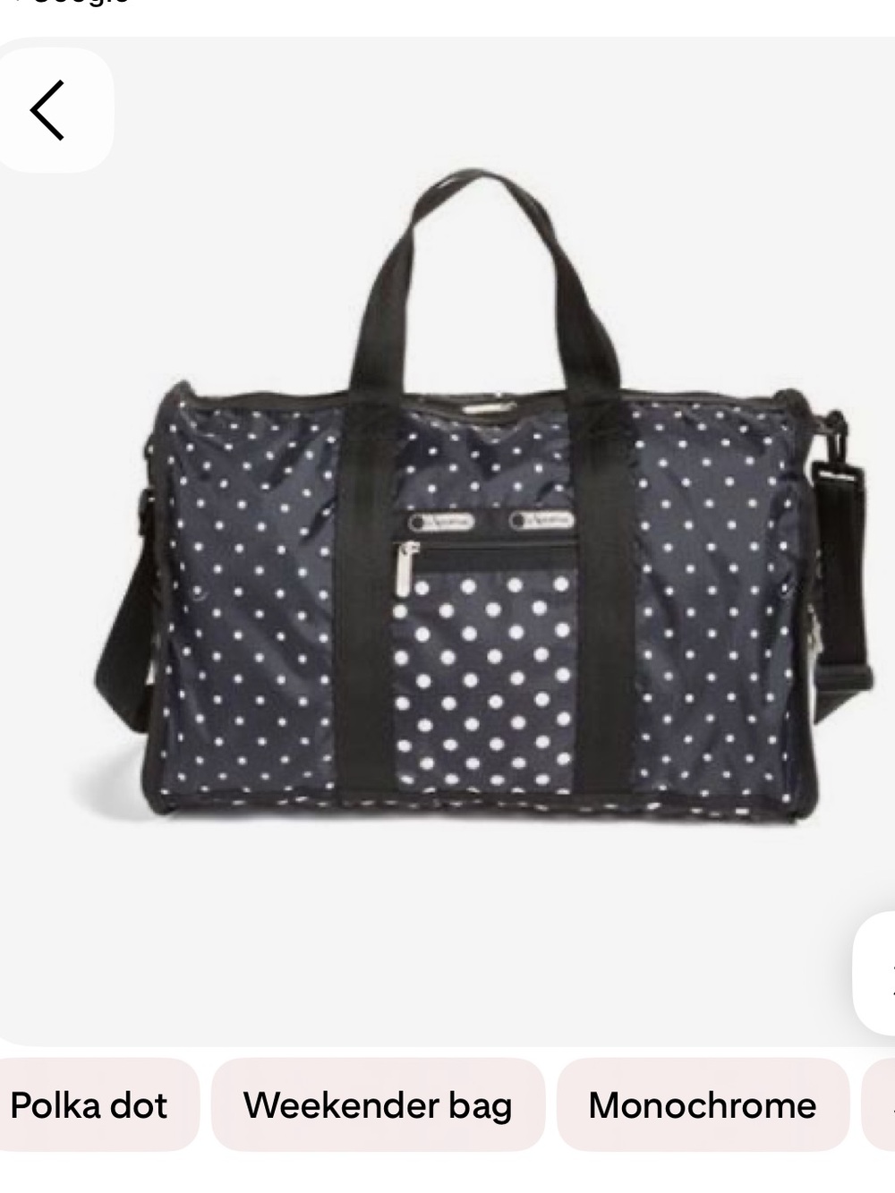 LeSportsac Black Polka Dot Weekender duffel Bag with strap